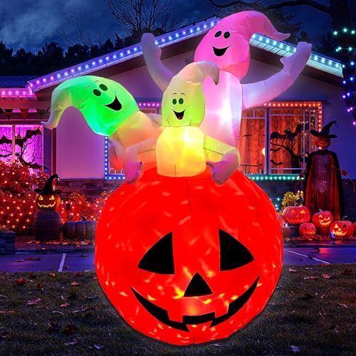 RETRO JUMP 6FT Halloween Inflatables Ghost on Pumpkin Decoration with