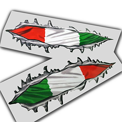 ZionDesigns Bandera de Italia Torn Metal Efecto Gráficos Pegatinas Pegatinas X 2