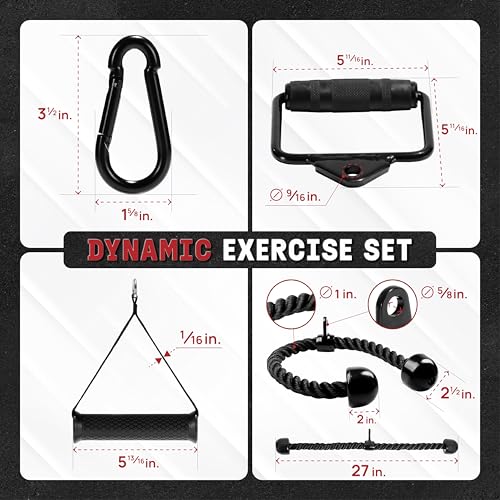 Image of Yes4All Cable Machine Attachment Set, Heavy-Duty 880 Lb LAT Pulldown Attachments, Cable Attachments for Gym, Rubber Handle for Secure Grip, 360 Rotation