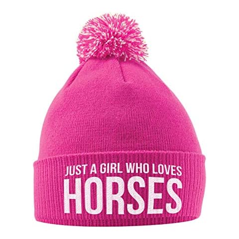 Just A Girl Who Loves Horses Bobble Hat- Horse Riding Hat - Equestrian Accessories - Horse Gifts For Girls - Horse Loving Girls - Winter Pom Pom Hats For Girls - Horse Riding Presents Women Cover