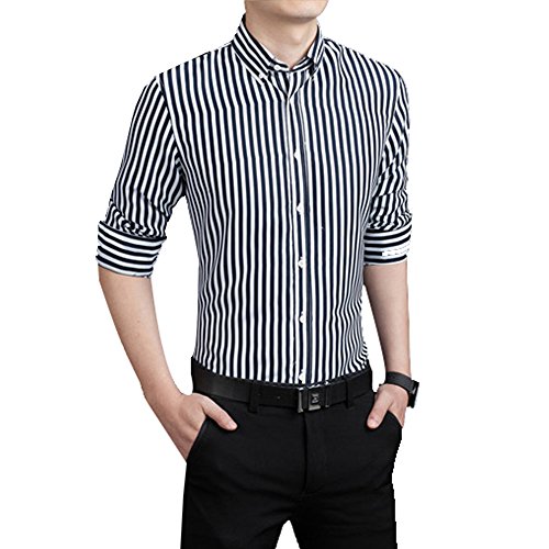 Men's Casual Business Vertical Striped Button Down Long Sleeve Dress Shirts2