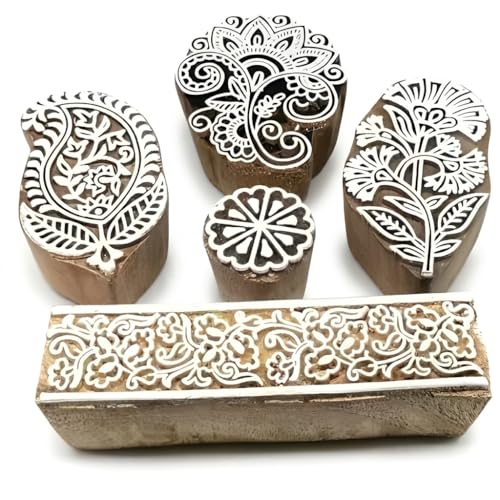 Image of RENIQ Wooden Printing Block for Fabric & DIY Craft | Handcrafted Indian Design Stamp for Textile, Pottery, Mehndi & Home Decor (Multicolor11)