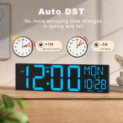 Image of JALL 30 inch Giant Digital Wall Clock, Extra Large LED Clock with Remote, Huge Wall Clock with Jumbo Numbers for Living Room, Gym, Blue