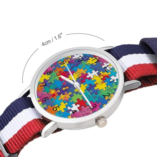 Autism Puzzle Awareness Lightweight Wrist Watch Adjustable Nylon Band Outdoor Sport Work Wrist Watch Easy to Read Time2