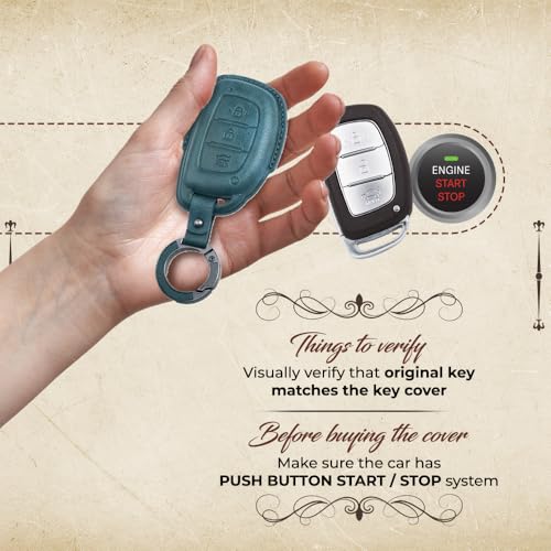 Image of keyzone dual leather key cover for Hyundai i20, Creta, Venue, Tucson, Alcazar, Verna, Xcent, Aura, Elantra 3 button smart key