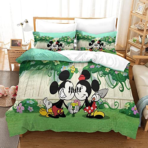 Juego de Ropa de Cama Impreso en 3D de Tres Piezas Juego de edredón de Mickey Mouse Funda de edredón para niños y Adolescentes Funda de edredón de ratón de Dibujos Animados King Size (220x240cm)