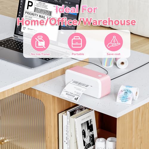 undefined Bluetooth Shipping Label Printer, 4x6 Thermal Label Printer for Shipping Packages & Small Business, Compatible with IOS, Android, Windows and Mac, Widely Used for Ebay, Shopify, Amazon, Etsy (Pink) の商品画像 3