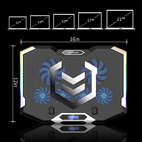 Image of ICE COOREL Gaming Laptop Cooling Pad 15-17.3 Inch, Laptop Fan with 6 RGB Cooling Fans, Laptop Cooling Stand with 6 Height Adjustable, Laptop Cooler with LCD Screen, 2 USB Ports, Phone Stand