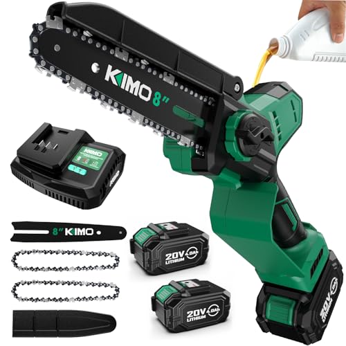 KIMO Cordless Chainsaw Battery Powered, Electric Chainsaw w/ 8-inch Cutting Bar, 18ft/s Speed, 4.0Ah Battery and Charger, Auto Oiling, Power Saw for Tree Trimming