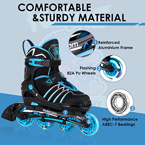 Image of Adjustable Inline Skates with Full Light Up Wheels,Outdoor Illuminating Roller Skates for Kids and Adults, Girls and Boys, Men and Women, Blue L