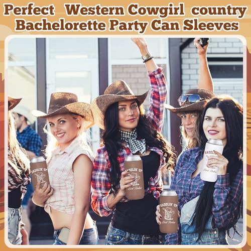 Image of SiliFine 12 Pcs Bachelorette Party Can Sleeves Bulk Coquette Bachelorette Decoration Cowgirl Can Sleeves for Bridal Shower Gifts(3.5 x 5.5 Inches,Last Rodeo Western Cowgirl)