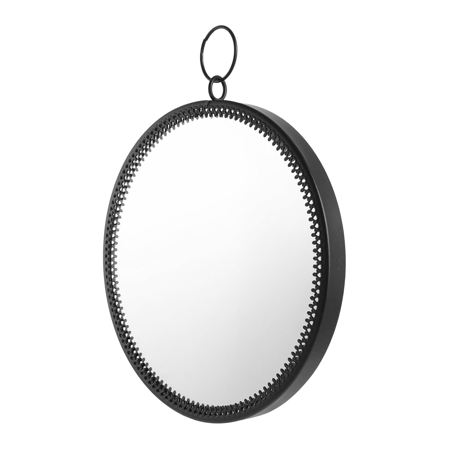 LIFKOME Wall-Mounted Hanging Round Vanity Mirror Black Metal Frame Punch-Free Installation Bathroom Makeup Mirror for Dormitory and Small