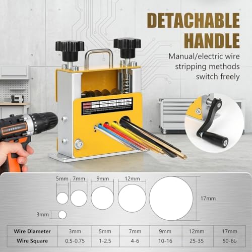 Image of 6-in-1 Manual Wire Stripper Machine with Hand Crank & Drill-Operated Auto Mode, 1-17mm Cable Stripping Tool, 5 Carbide Blades & 6 Tracks, Copper Wire Peeler for Scrap Recycling, Kabadi, Electrician