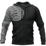 Cool 3D Digital Print Polynesian Art Clothing Tribal Design Tattoo Zip Up Hoodie Graphic Sweatshirt for Men Women,Black,XXL