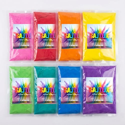 Festival Color Powder Set, 8 Colors x 100g Each, Pink Red Orange Yellow Green Teal Blue Purple for Holi, Fun Runs, Color Toss, Rangoli, Parties, Events