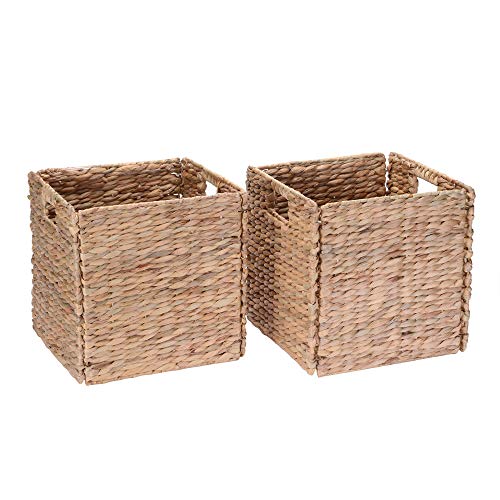Villacera 12-Inch Square Handmade Wicker Storage Bin Foldable Basket Made Of Water Hyacinth | Set Of 2 #TOP1