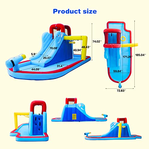JOYLDIAS Inflatable Bounce House, Water Slide Bouncer Playhouse Castle w/Splash Pool, Climbing Wall, Basketball Hoop & Carry Bag, 480W Air Blower for Kids Backyard Indoor Outdoor Use, Free Water Gun - image 2