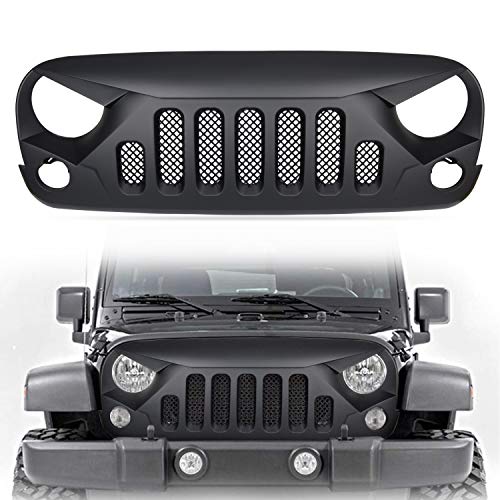V-SEK Gladiator Angry Skull Front Matte Black Grille Grid Grill for Jeep Wrangler Rubicon Sahara Sport JK JKU 2007-2017