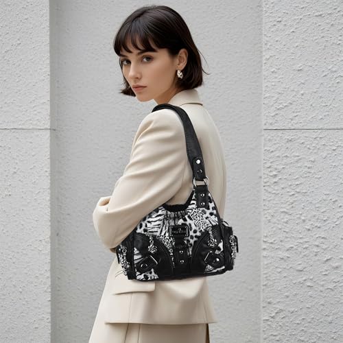 Image of Angel Kiss Purses for Women Small Hobo Shoulder Bags Vagen Leather Multi-Pocket Tote Bag with Zipper