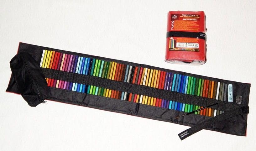 KOH-I-NOOR Astuccio per acquerelli riempito con 72 matite colorate ad acquerello + temperino, gomma, pennello e tasca per riporre oggetti