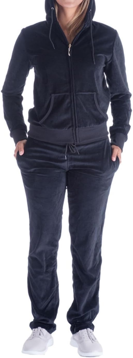 LeeHanTon Outfit Womens Sweatsuits Sets Velour Sports Training Jogger Lightweight Tracksuit 2 Pieces Hoodie and Pants Zipper Jumpsuit Black S - Image 2