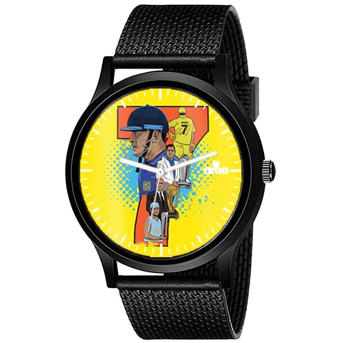 AROA Watch New Watch for 7 MS Dhoni Legacy Model : 886 Black Metal Type Analog Black Strap Watch Yellow Dial for Men Stylish Watch for Boys (B0CCY887WK) Amazon Price History, Amazon Price Tracker