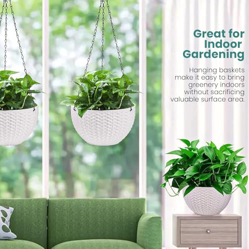Image of Go Hooked Plastic Hanging Pot, White, Pot Diameter-7.1 Inch, Pot Height-4.8 Inch, Pot Thickness-3 mm, Chain Length-13 inch Approx., 5 Pieces
