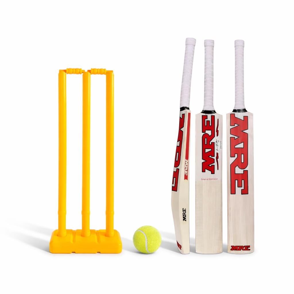 AEM® Cricket Set with Wooden Bat, Plastic Stumps and Tennis Ball for Kids | Cricket Kit for Kids Cricket Bat with Wicket (Size 2, Age 5-8 Year)