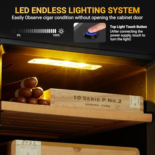 Cigar Humidor Cabinet 200 Count, 3 in 1 33L Electric Humidor with Hygrometer, Humidifier, Cooling Fan & Spanish Cedar Lining, Lights Control System, Desktop Multi Large Drawers, Gift for Cigar Lovers