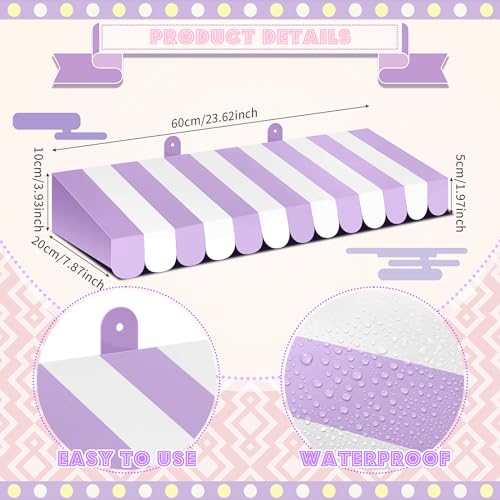 Image of Boao 4 Pcs 3D Cardboard Awning Decor,Purple and White,Striped Style | Paper Awning, Circus Carnival Theme, For Bulletin Board, Lemonade Stand, Bakery & Ice Cream Truck, Wall Window Backdrop