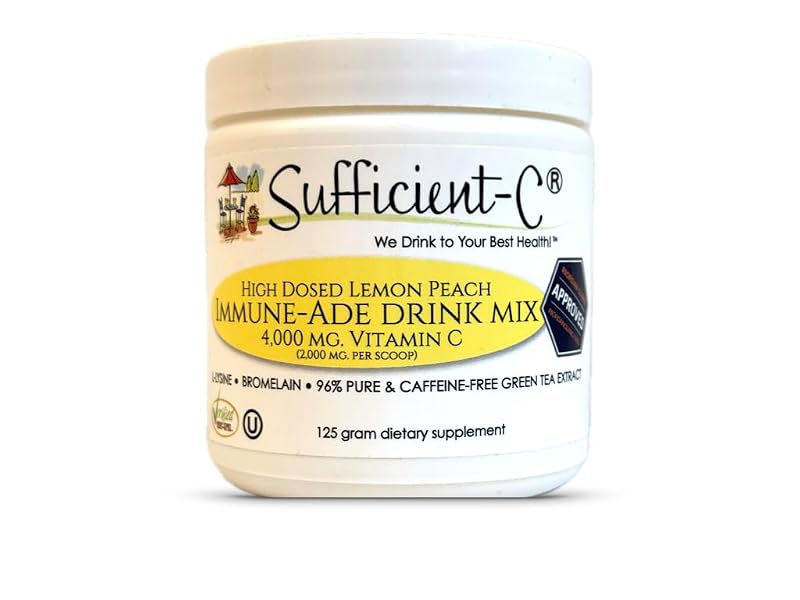 Sufficient-C Suplemento para a imunidade em pó com vitamina C, L-lisina, bromelina e extrato de chá-verde, até 4.000 mg, 125 g