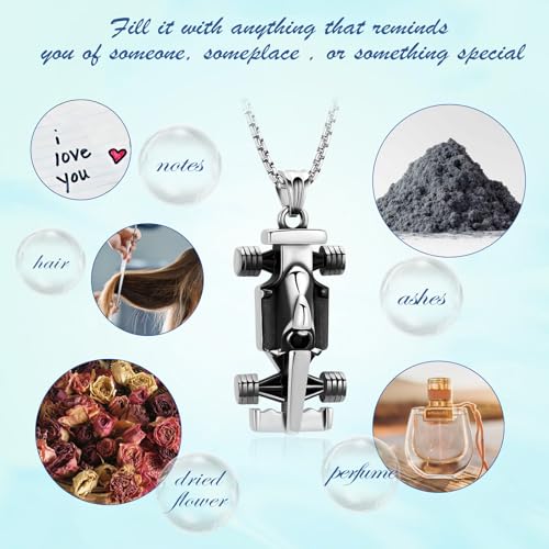 Race Car Urn Necklace for Ashes for Men Adults Stainless Steel Motor Racing Car Cremation Jewelry Urn Pendant Ashes Holder Keepsake Memorial Urn Locket3