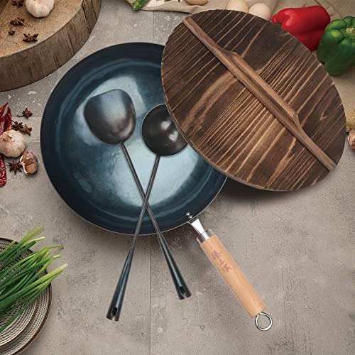 Set wok hierro fondo redondo con mango madera y accesorios miniatura 1