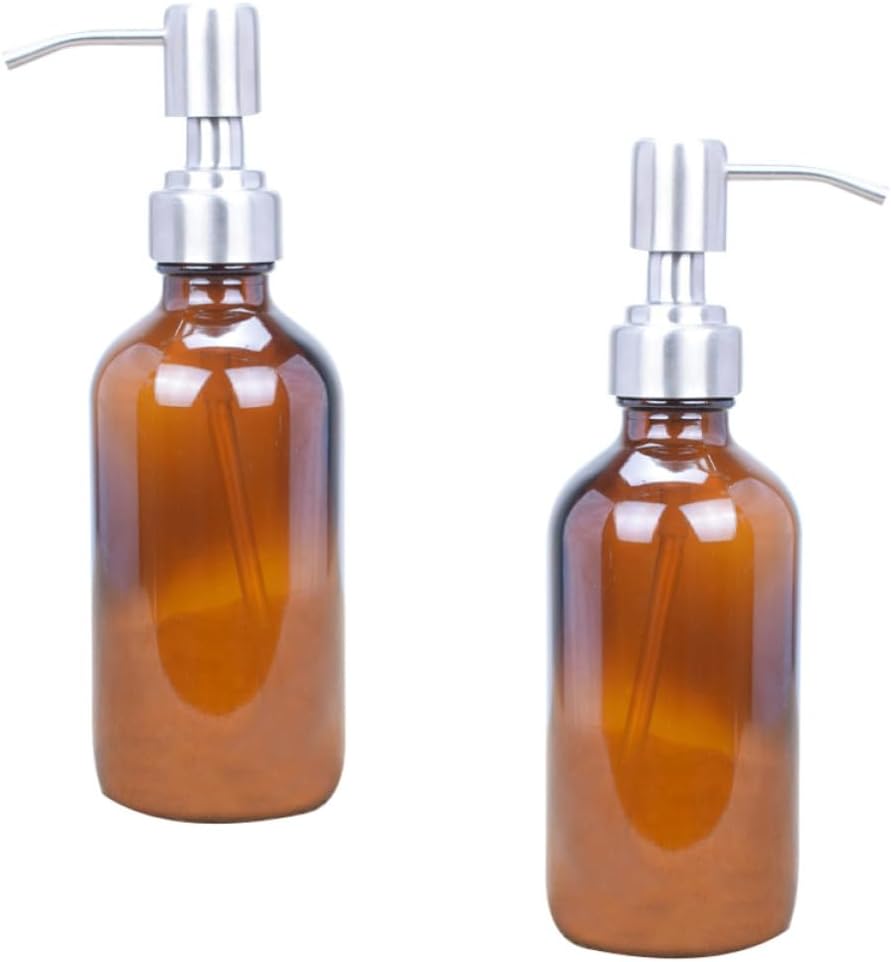 2pcs 250ml Glass Pump Bottle Refillable Golden Dispenser