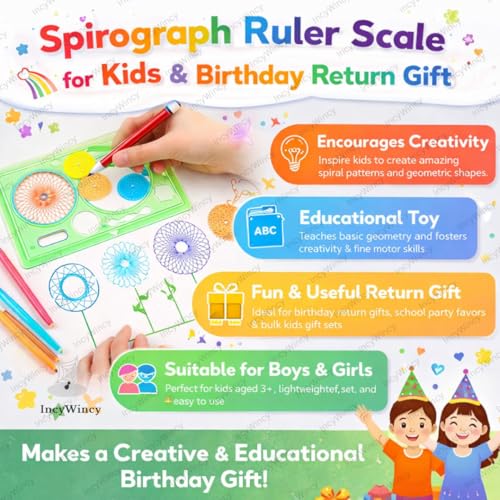 Image of Scale for Kids Birthday Return Gift (Pack of 36), Kids Return Gift, Design Ruler for Boys and Girls, Spirograph, Art Craft, Stationery (Pack of 36), Multicolor