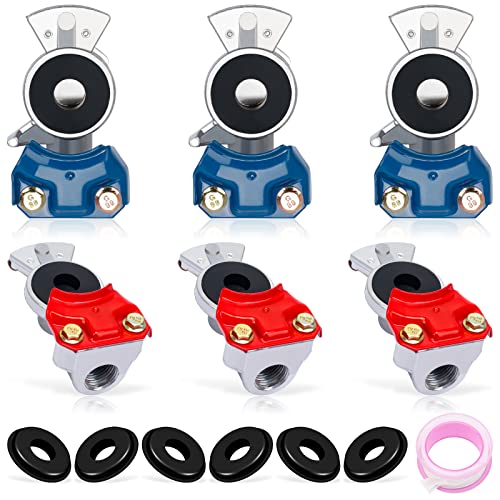 YiaChuii Glad Hands 3 Set Blue & Red Aluminum Emergency Gladhands for Semi Trucks Trailers Air Lines 6 Glad Hand Seals