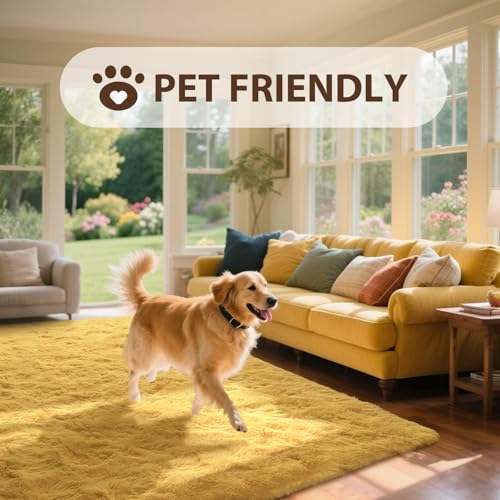 8x10 Area Rugs for Living Room Shag Fluffy Rug Bedroom Plush Carpet Non Slip for Nursery Kids PlayRoom Home Decor Aesthetic,Light Yellow