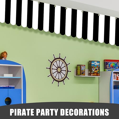 Image of Preboun 5 Pcs Carnival Awning Decorations Tent Circus Hanging Decorations Carnival Banner Concession Stand Sign Canopy Awning for Pirate Summer Party, 9.84''x78.74'' (Black and White)