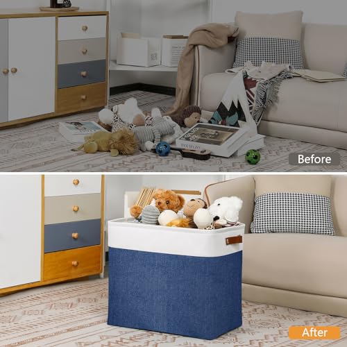 Image of DULLEMELO 51L Large Baskets for Storage, Large Rectangular Baskets for Shelves [3 Pack], Blanket Basket Dog Basket for Organizing Closet, Nursery, Clothes (White&Blue)