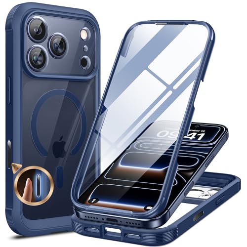 Image of Miracase for iPhone 17 Pro Max Case 6.9 inch Full-Body Phone Case with Built-in Glass Screen Protector& Full Camera Protector,[Magnetic with MagSafe] Drop Proof 17 ProMax Cover, Blue