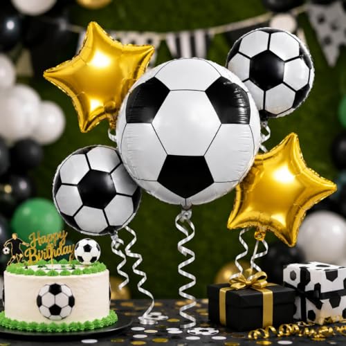 Image of Wanna Party Soccer Theme Foil Balloon Bouquet Set of 5 | Football Theme Helium Supported Balloons for Birthday Party Decoration, Sports Celebration & Cake Table Setup