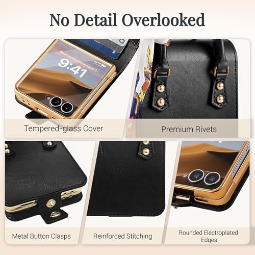 Image of for Samsung Galaxy Z Flip 7 Case, Cute Mini Handbag Wallet Phone Case with Card Holder, Silk Scarf & Handle Strap, Luxury PU Leather Protective Cover - Black