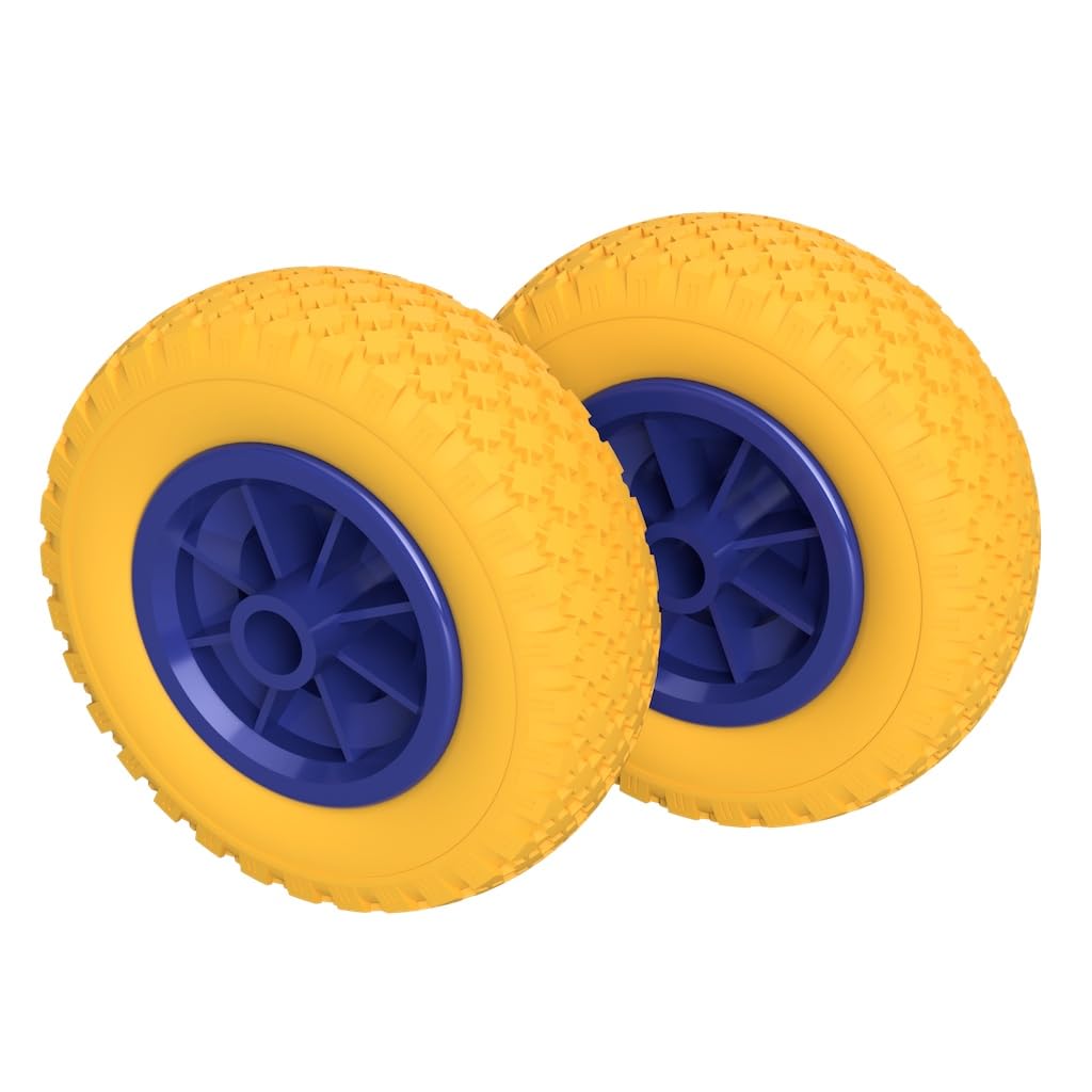 2 x PU Rad Ø 200 mm 2.50-4 Gleitlager Rolle Sliprolle Sliprad PANNENSICHER, gelb/blau