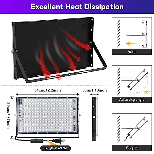 Image of 150W LED Black Light, Black Lights for Glow Party, Ultra Thin Black Lights Flood Lights with On /Off Switch, Glow in The Dark, for Party, Halloween, Body Painting