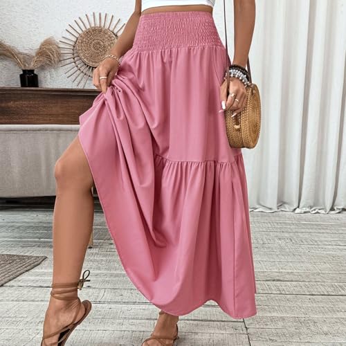 Boho Maxi Skirt for Women Summer Floral Smocked High Waisted Skirts with Pockets Vacation A-Line Long Flowy Skirts2