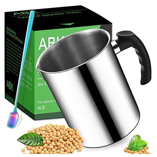 Candle Making Pouring Pot, 1800ml/60oz Double Boiler Wax Melting Pot, 304 Stainless Steel Candle Making Pitcher with Heat-Resistant Handle and Dripless Pouring Spout Design,1Pc Spoon