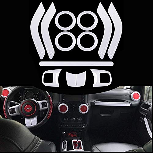 Opall Full Set Interior Decoration Trim Kit Steering Wheel & Center Console Air Outlet Trim, Door Handle Cover Inner for Jeep Wrangler JK JKU 2011-2018 2 Door &4-Door (White 12PCS)