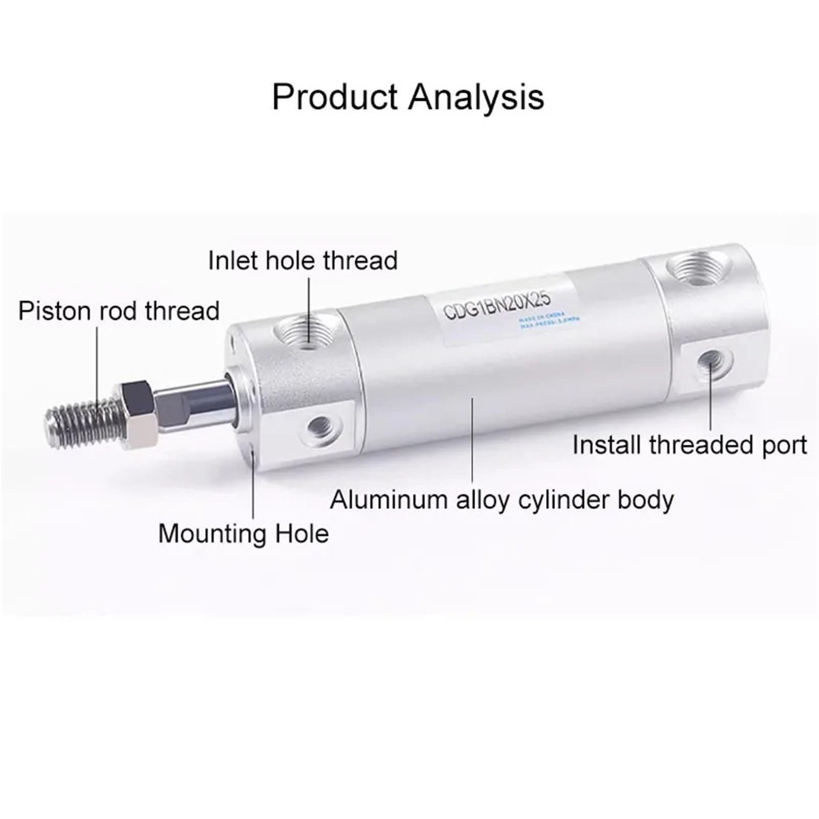 CDG1BN20 25 32 40 50 63 Vérin pneumatique simple levier double effet standard for presse à injecter, course 25~300(Stroke 125,Bore 50(50mm))