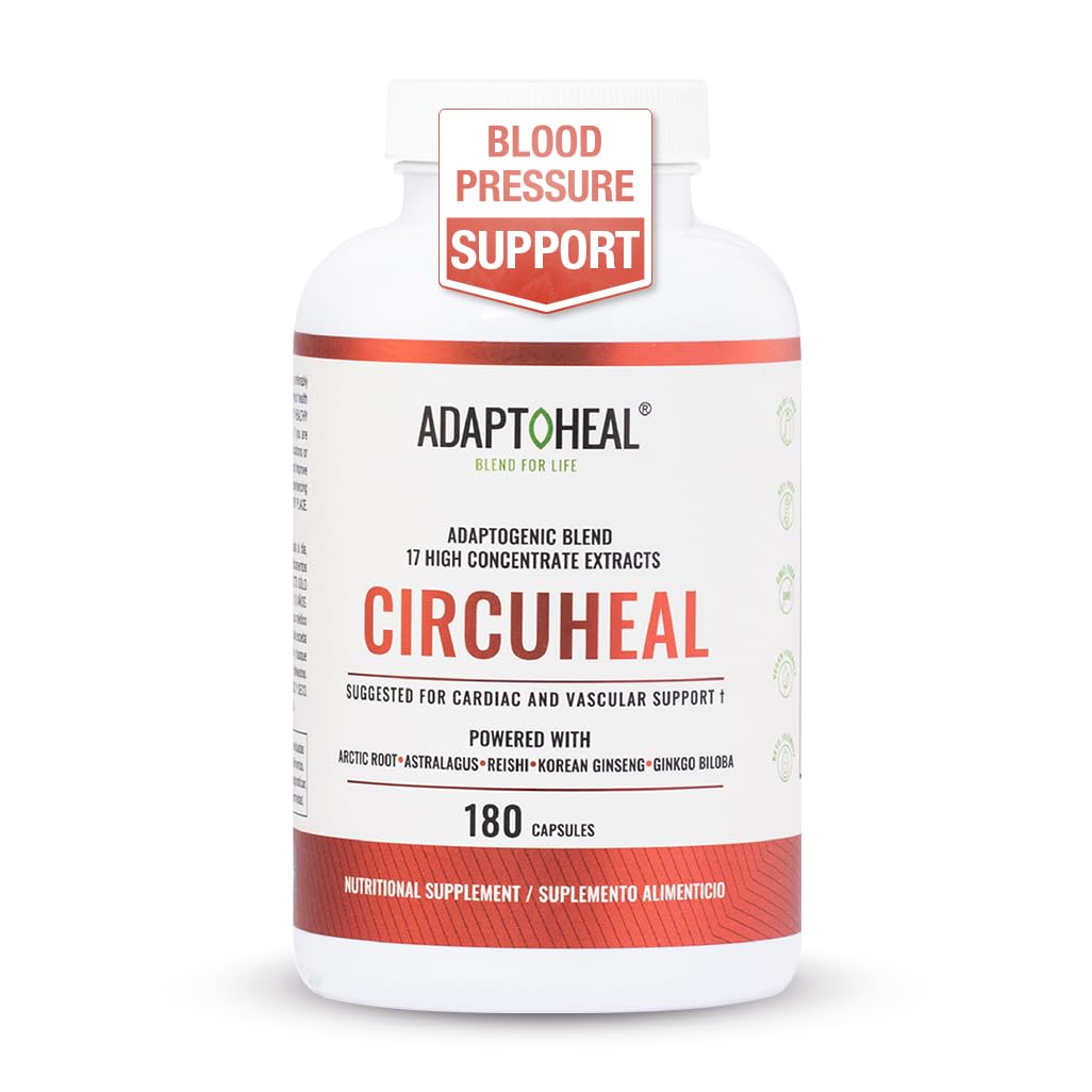 ADAPTOHEAL Blood Pressure Support Supplement with Astragulus, Ginkgo Biloba, Rhodiola Rosea, Reishi Mushroom (180 Capsules)