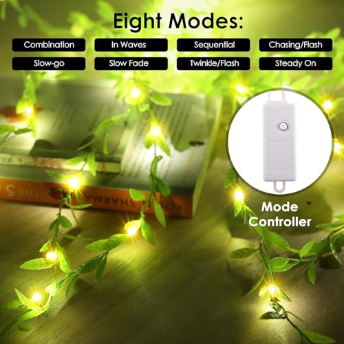 Image of HashWOW Artificial Leaf Curtain Lights - 200 LED Fairy String Lighting for Home & Event Decoration, Perfect for Bedroom, Garden, Birthday & Festive Decor (10x3Feet, Green Color) Corded Electric